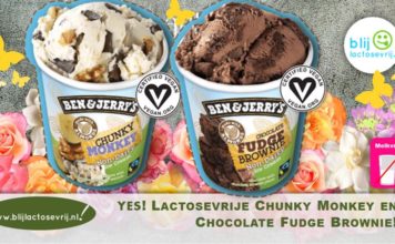 OMG! Ben & Jerry’s Chunky Monkey en Chocolate Fudge Brownie zijn er. Compleet lactosevrij!